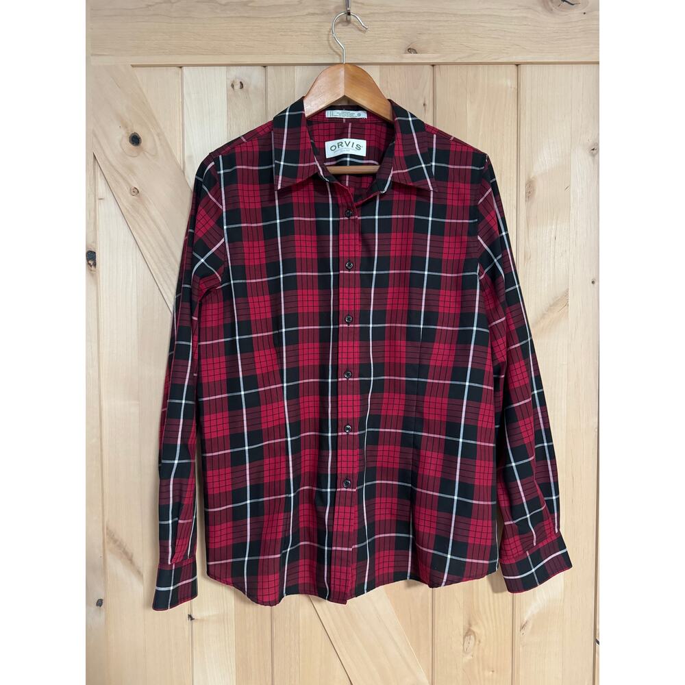 Orvis | Black and Red Plaid Long Sleeve Button Up Blouse | Size 16